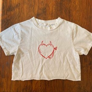 Brandy Melville white heart devil crop top